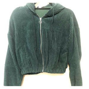 Emerald green cropped zip up jacket